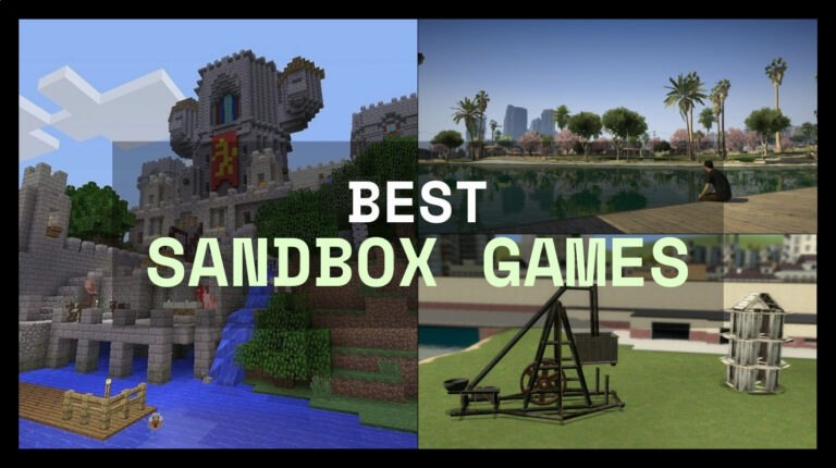 BEST SANDBOX GAMES text over three video game scenes